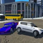 Un coche de destrucción en una gran ciudad